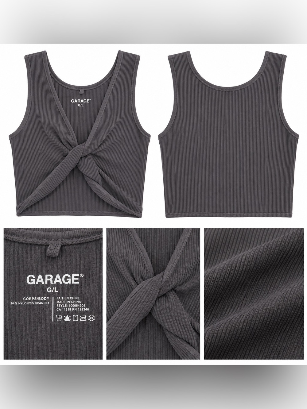 Garage Black Ribbed Twist Front Crop Top Women’s Size Large